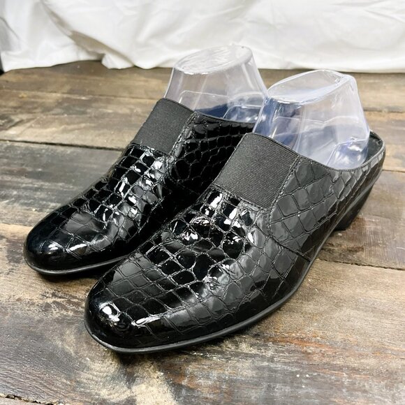 Walking Cradles Classics Women's Black Patent Leather Alligator Slides Size 11M - Picture 1 of 7